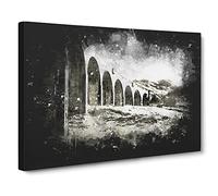 Glenfinnan Viaduct In Scotland Paint Splash Canvas Print | Gallery Wrapped 30mm Frame Wall Art | 24x16 inches | Ready to Hang | Modern Picture | Living Room Bedroom Lounge Office