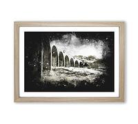 Glenfinnan Viaduct in Scotland Paint Splash Framed Print | A2 Oak Framed Wall Art | Ready to Hang | Modern Nature Picture | Living Room Bedroom Lounge Office