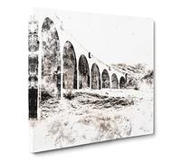 Glenfinnan Viaduct in Scotland Watercolour Canvas Print | Gallery Wrapped 30mm Frame Wall Art | 20x20 inches | Ready to Hang | Modern Picture | Living Room Bedroom Lounge Office
