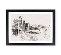 Glenfinnan Viaduct in Scotland Watercolour Framed Print | A2 Black Framed Wall Art | Ready to Hang | Modern Historical Picture | Living Room Bedroom Lounge Office