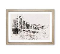 Glenfinnan Viaduct in Scotland Watercolour Framed Print | A2 Oak Framed Wall Art | Ready to Hang | Modern Historical Picture | Living Room Bedroom Lounge Office