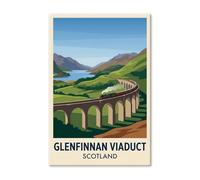 Glenfinnan Viaduct, Scotland - Romantic Highlands Travel Poster with Steam Train Gi Print on Canvas