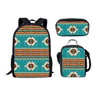 GLENLCWE 3Piece South Style Indian Geometric Print Backpack for Kids Boys Girls Middle School Bookbag with Lunch Bag Pencil Bag Lightweight