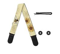 GLENLCWE Boston Terrier Print Guitar Strap for Acoustic Guitar Electric Bass Guitars for Kids Women Men,Adjustable, Bee Sunflower, 2.1" Wide 33.1-56.3" Length