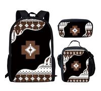 GLENLCWE Native Indian Aztec Antique Print Kid’s 3Pcs Backpack Kit,School Backpack,Lunch Box,Pencil Bag