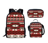 GLENLCWE Southwest Antique Print Backpack for Girls,Lightweight Indian Aztec Stripe School Backpack Bookbag and Insulated Lunch Bag Pencil Case for Kids