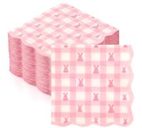 Glenmal 100 Pcs Easter Bunny Scalloped Napkins Bulk Pink Gingham Paper Napkins Disposable Plaid Decorative Cocktail Napkin for Easter Spring Wedding Birthday Baby Shower Party Supplies