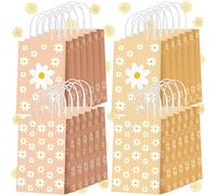 Glenmal 24 Pieces Daisy Flower Gift Bags Bulk Daisy Party Favors Bags Daisy Goodie Treat Candy Bags with Handles for Wedding Retro Birthday Baby Shower Boho Spring Party Decorations Supplies