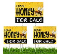 Glenmal 3 Pcs Local Honey Yard Sign 12 x 16 Inch Plastic Horizontal Sold Sign with Stakes Double Sided Print Local Honey Sale Signs for Farm Garden Lawn Outdoor