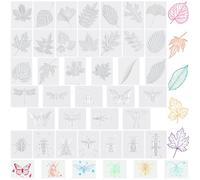 Glenmal 36 Pcs Rubbing Plates Set Include 20 Leaf Rubbing Plates 16 Insect Texture Plate 3.94 x 5.12 Inches Texture Art Supplies for Home Classroom Art