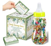 Glenmal 52 Pcs Baby Shower Games Gift Sets Large Baby Bottle for Shower Game Guess How Many Candies Decorations for Gender Reveal(Leaf)