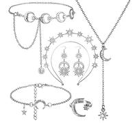 Glenmal 6 Pcs Crown Moon Star Headband Celestial Earrings Belt Tiara Jewelry for Bride Wedding Moon Goddess Costume Accessory, One Size, mainly alloy, crystal, metal, no