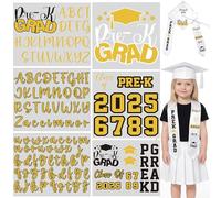 Glenmal 6 Sheets Pre K Graduation Iron on Decals Class of 2026 Graduation Iron on Patches Kindergarten Grad Letter Number Patches for Preschool Pleated Skirt T-Shirt Clothing DIY Crafts(Yellow)
