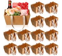 Glenmal 72 Pcs Gift Baskets with Handles Kraft Basket Baskets for Gifts Empty 9.8 x 6.5 x 4.3'' Gift Wrap Bags Market Trays for Gift Packages Wrapping Wedding Party Christmas Valentines (Brown)