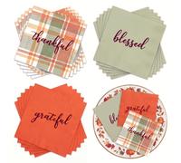 Glenmal 75 Pcs Thanksgiving Paper Napkins Disposable Thankful Grateful Blessed Dinner Napkins 6.5" x 6.5" Fall Color Beverage Paper for Fall Thanksgiving Harvest Friendsgiving Party Supplies