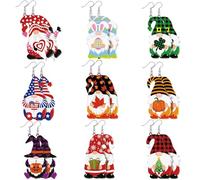 Glenmal 9 Pairs Sunflower Bee Gnome Earrings Independence Day Acrylic Drop and Dangle Lightweight Holiday Stud for Women Girl Jewelry Gift (Festive Style), Acrylic, no, White