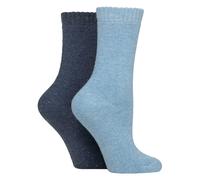 Glenmuir 2 Pair Ladies Thermal Boot Socks | Fully Cushioned Warm Wool Blend Hiking Socks - 4-8 UK - Light Blue/Blue