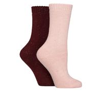 Glenmuir 2 Pair Ladies Thermal Boot Socks | Fully Cushioned Warm Wool Blend Hiking Socks - 4-8 UK - Pink/Wine