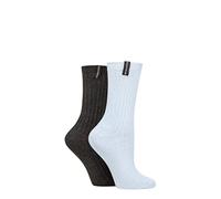 Glenmuir Ladies Light Cushioned Bamboo Boot Socks Pack of 2 Light Blue/Charcoal 4-8