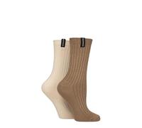 Glenmuir Ladies Light Cushioned Bamboo Boot Socks Pack of 2 (UK, Numeric, 4, 8, Regular, Regular, Brown/Beige)