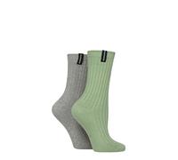 Glenmuir Ladies Light Cushioned Bamboo Boot Socks Pack of 2 (UK, Numeric, 4, 8, Regular, Regular, Green/Grey)