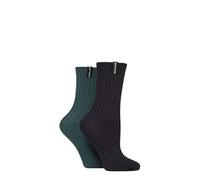 Glenmuir Ladies Light Cushioned Bamboo Boot Socks Pack of 2 (UK, Numeric, 4, 8, Regular, Regular, Navy/Green)