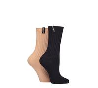 Glenmuir Ladies Light Cushioned Bamboo Boot Socks Pack of 2 (UK, Numeric, 4, 8, Regular, Regular, Navy/Pink)