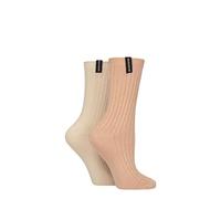 Glenmuir Ladies Light Cushioned Bamboo Boot Socks Pack of 2 (UK, Numeric, 4, 8, Regular, Regular, Pink/Beige)