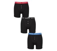 Glenmuir Men’s 3 Pack William Cotton Boxer Shorts - Button Front, Soft & Breathable Everyday Underwear, Classic Style for All-Day Comfort, Sizes S-XL Black Contrast L