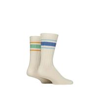 Glenmuir Men's Bamboo Boot Socks - Light, Striped, Patterned, Soft, Breathable, Cooling, Ribbed, Outdoor, Walking, Hiking, Trekking, 2 Pair Multipack Size 7-11 Cream Blue/Green