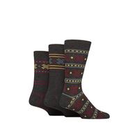 Glenmuir Mens Gift Tagged Socks - Soft Breathable Bamboo, Patterned, Christmas Xmas Present, Stocking Filler 3 Pair Multipack Size 7-11 - Charcoal Pattern