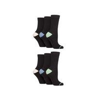 Glenmuir Women’s Bamboo Socks, 6 Pair Pack, UK Size 4-8, Soft Breathable Fine Gauge Socks with Contrast Heel and Toe Pattern Black Green/Blue/Pink