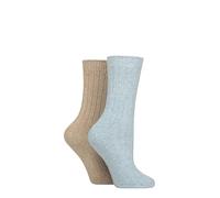 Glenmuir Women’s Cotton Merino Wool Silk Socks - 2 Pair Luxury Soft Breathable Everyday Crew Socks, Comfortable Lightweight Premium Blend Hosiery - UK 4-8 Blue/Stone
