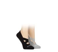 Glenmuir Women’s Cushioned Sole Yoga Shoe Liner Socks - 2 Pair Lightweight Breathable Low Cut Trainer Socks, Soft Comfortable Fitness Footwear - UK 4-8 Black/Light Grey