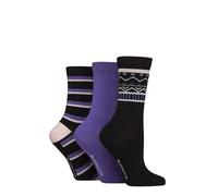 Glenmuir Women's Gift Boxed Socks - Patterned Animal Print, Floral, Soft, Breathable & Cooling Bamboo in Christmas Box 3 Pair Multipack Size 4-8 Black/Purple
