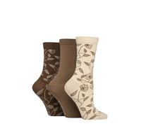 Glenmuir Women's Gift Boxed Socks - Patterned Animal Print, Floral, Soft, Breathable & Cooling Bamboo in Christmas Box 3 Pair Multipack Size 4-8 Beige/Brown Floral