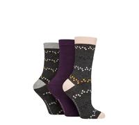 Glenmuir Womens Patterned Bamboo Socks Bright and Colourful, Fun Designs - Pack of 3 - Spots/Plain Charcoal 4-8