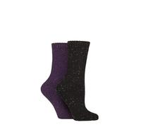 Glenmuir Women's Thermal Boot Socks - Fully Cushioned, Plain, Walking, Hiking, Trekking, Outdoor, Warm 2 Pair Multipack Size 4-8 Purple/Black