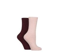 Glenmuir Women's Thermal Boot Socks - Fully Cushioned, Plain, Walking, Hiking, Trekking, Outdoor, Warm 2 Pair Multipack Size 4-8 Pink/Wine