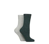 Glenmuir Women's Thermal Boot Socks - Fully Cushioned, Plain, Walking, Hiking, Trekking, Outdoor, Warm 2 Pair Multipack Size 4-8 Green/Grey