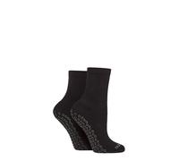 Glenmuir Women's Yoga Socks - Sport, Soft Cotton, Half Cushioned, Mid Length, with Anti Slip Grips, 2 Pair Multipack, Size 4-8 Black