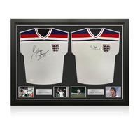 Glenn Hoddle & Bryan Robson Signed England 1982 Football Shirts. Dual Frame