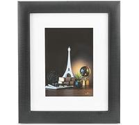 Glenor Co 8 x 10 Picture Frame with Stand & Mat for 5x7 Photo - Wall Mount or Table top - Horizontal & Vertical - Pre-Installed Hooks - Modern Display Frames -Carbon Fiber Leather Design - Black