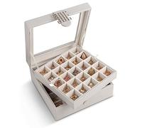 Glenor Co Earring Organizer - Classic 50 Section Jewelry Box/Case/Holder for Earrings, Rings, Necklaces, Jewelry, Cufflinks or Collections -2 Layer Small Compartments with Large Glass Top - Grey