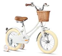 Glerc 14 Inch Kids Girls Bike for 3 4 5 Years Old Little Girls Retro Vintage Style Bicycles with Basket Stabilisers,Stabilisers and Bell, Color White