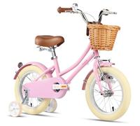 Glerc 16 Inch Kids Girls Bike for 4 5 6 7 8 Years Old Little Girls Retro Vintage Style Bicycles with Basket,Stabilisers and Bell, Color Pink