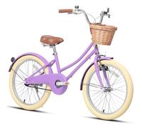 Glerc 20 Inch Kids Girls Bike for 6 7 8 9 10 Years Old Little Girls Vintage Style Bicycles with Basket,Stabilisers and Bell,Purple