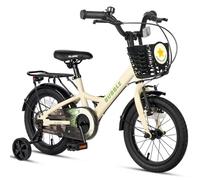 Glerc Bubble 12 Inch Kids Bike for 1 2 3 4 Years Old Little Boys & Girls Bicycles with Basket Stabilisers and Rear Rack, Beige