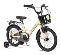 Glerc Bubble 16 Inch Kids Bike for 5 6 7 8 Years Old Little Boys & Girls Bicycles with Basket Stabilisers and Rear Rack, Beige