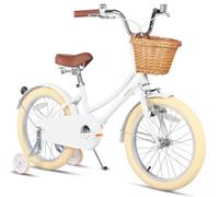 Glerc Little Molly 18 Inch Kids Girls Bike for 5 6 7 8 9 Years Old Little Girls Retro Vintage Style Bicycles with Wicker Basket, Stabilisers and Bell for Birthday Gift, White